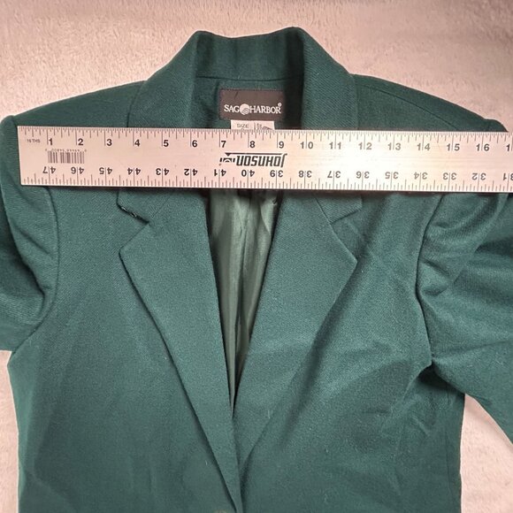 VTG Sag Harbor Womens Green Pure Wool Single-Breasted Blazer Jacket Size 8 Lined - Picture 6 of 10